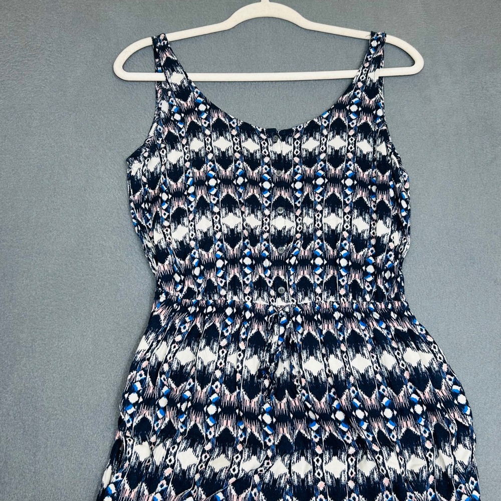 Hollister Jumpsuit Womens Small Blue Pink Geometric Ikat Sleeveless Tapered Leg